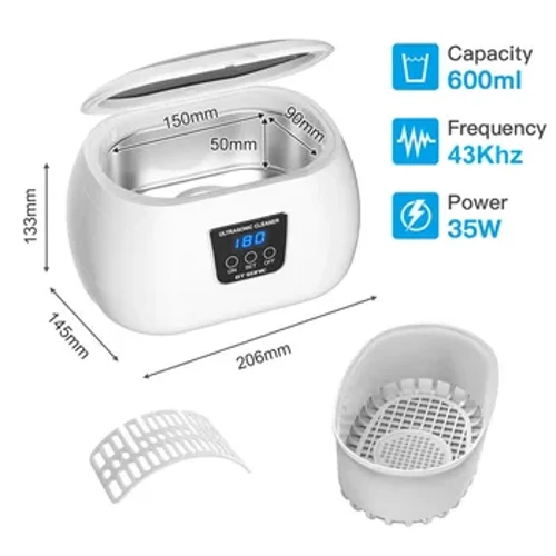 I-GTSONIC 600ML 43kHz I-Ultrasonic Cleaner Bath Timer yezingxenye zobucwebe Izingilazi zeManicure Stones Cutters Dental Razor Brush