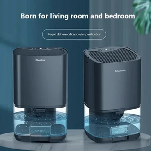 Dehumidifier no ka home 1L ka pahu wai nui me ka kānana ea Dehumidifier mālie me ka auto off RGB kukui no ka home Bedoom office
