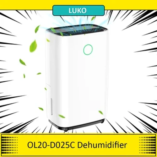 LUKO OL20-D025C Tragbarer Luftentfeuchter, 378W 20L Entfeuchtungskapazität, 4L Wassertank, 24-Stunden-Timer, Geräuscharm, Wäschetrocknung
