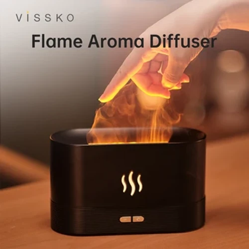 Vissko Aroma Diffuser 180ML Luftfuktare Ultrasonic Aromaterapi Cool Mist Maker Eterisk olja Flame Lamp Diffusors For Home
