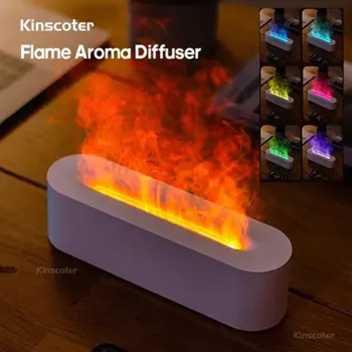 Cel mai nou umidificator de aromă cu flacără RGB, umidificator USB pentru simulare de desktop, purificator de aromoterapie, aer pentru dormitor cu 7 culori