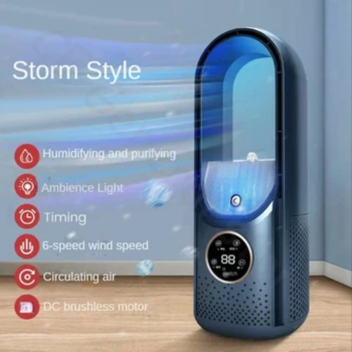 Portable Air Cooler Leafless Electric Fan 6 Speed Silent Timer Air Conditioner Cooling Fan Humidifier Conditioning Fan