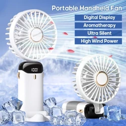 Ad-daliad Cefnogwr Symudol Handheld Mini Fan USB Llaw Daliwch Fan Poced Bach gyda Stondin Tabl Arddangos Data Cyflyrydd Aer Cartref