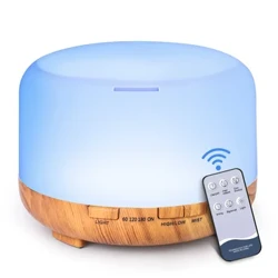 500ML Aroma Diffuser Rangi ya Nafaka ya Mbao, 5V 2A Essential Oil Aromatherapy Diffuser Humidifier na Kidhibiti cha Mbali kwa Ofisi ya Nyumbani