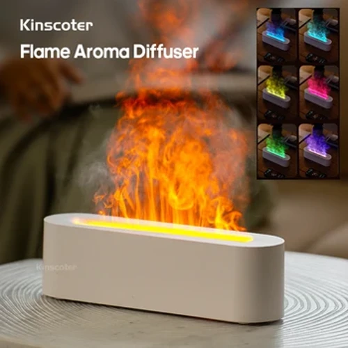 KINSCOTER Diffusore di aromi di olio essenziale Umidificatore d'aria a fiamma Diffusore di nebbia fredda ad ultrasuoni con luce notturna di fuoco realistica RGB