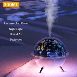 2024 Mới 300ML Vũ Trụ Đại Dương Đèn Máy Chiếu Máy Tạo Độ Ẩm USB Mini Gia Đình Văn Phòng Để Bàn Phòng Ngủ Phòng Máy Tạo Độ Ẩm Không Khí Khuếch Tán