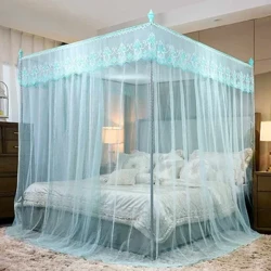 Luxury Mosquito Net 4 Corner 3 Side Openings Post Bed Curtain Princess Canopy Canopy Netting Bedding Bed Curtains No Bracket