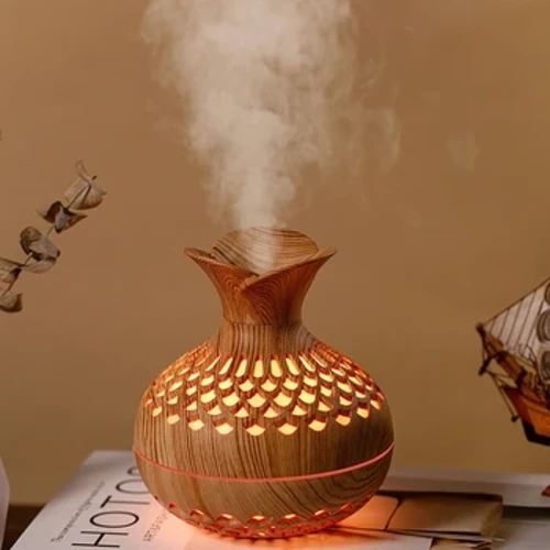 I-humidifier entsha ye-vintage nenhle yokhuni yokusanhlamvu yembali ye-USB mini ethule ideskithophu yedeskithophu enemibala ye-wisp engenalutho enuka kamnandi