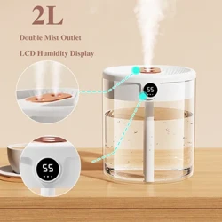 Humidifiers Aeir Le Solas Oíche 2L Nozzle Dúbailte Cumas Mór LCD Taispeáin Spraeire Ultrasonach Scagaire Humidifier Don Bhaile