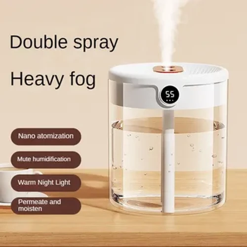 H2o Humidifier Aeir 2L Toilleadh Mór Nozzle Dúbailte Le Taispeántas LCD Taiseise Aroma Diffuser Ola Riachtanach Do USB Inaistrithe Baile