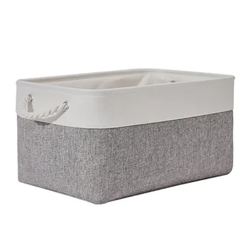 Tela 1Pc Beige/Grey Folding Wardrobe Storage Basket Linen Storage Opisina Silid-tulugan Closet Mga Laruan Basket na Labahan na May Handle