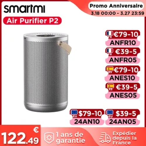 Smartmi Air Purifier P2 Fir Doheem, Cordless Design, 260m3/h Partikel CADR, Eesy ze handhaben, Echtzäit Loftqualitéit Display