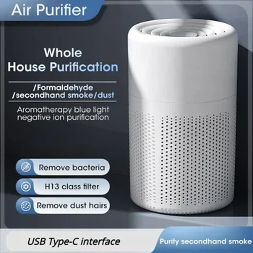 Purificator de aer Filtru HEPA Dezodorizant Eliminator de ioni negativi Formaldehidă Fum Filtru portabil de curățare a aerului auto 360 ° Aer destul de tip-C