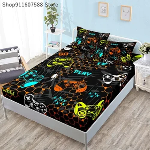 Cluiche Dathúil Láimhseáil Bileog Clóbhuailte Socraigh Leapa Leanaí Bileoga Feistithe Clúdach tochta le Méid Leaisteacha Cúpla Do Bhuachaillí Baile Decor