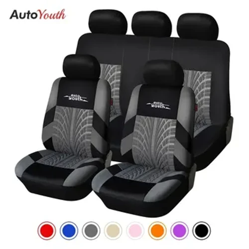 AUTOYOUTH Brand Broderie Autositzdecken Set Universal Fit Déi meescht Autosdecken mat Pneuspuren Detail Styling Autositz Protector