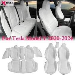 Gorchuddion Sedd Car Set Llawn Ar gyfer 2020-2024 Tesla Model Y 5 Sedd Nappa PU Amddiffynwyr Clustog Lledr Blaen a Chefn Clawr