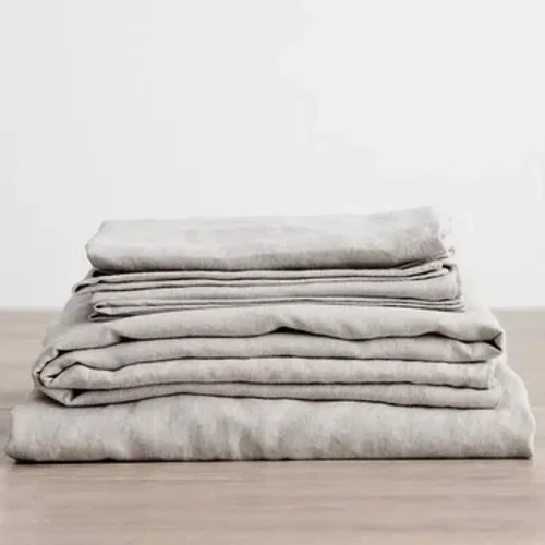 3PCS 100% Socrú Bileog Línéadaigh Nite Leatháin Leaba Lín Nádúrtha 2 Chás Pillow Leathán Leapa Leapa Teach Feirme Bog Breatherable