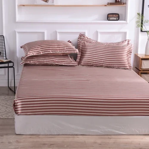 Nytt Sommar Lakan Set Stripe Ice Siden Madrassöverdrag Klassiska sängkläder Slät Silkeslen Örngott Grå Sängkläder 180*200cm