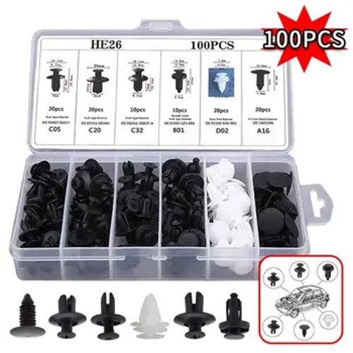 100ccs Auto Fastener Clip Kit Fender Rivet Clipiau Car Corff Gwthiad Cadwwr Pin Rhybed Bumper Drws Trim Panel Retainer Clipiau Car