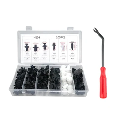 6 Maint 100ccs Auto Fastener Clip Car Cymysg Corff Gwthiad Cadw Pin Rhybed Bumper Drws Trim Panel Cadwyn Fastener Kit