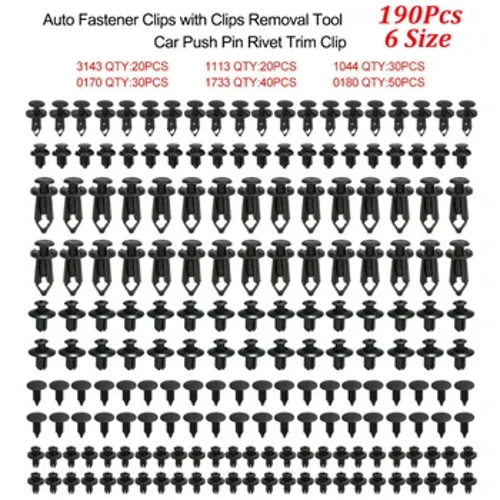 6 Gréisst 190Pcs Auto Fastener Clips Gefier Retainer Rivet Dier Panel Fender Liner Bumper Fender Trim Plastik Gemëscht Auto Clips