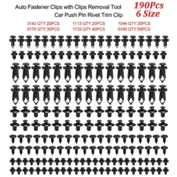 6 Nui 190Pcs Auto Fastener Clips Kaʻa Paʻa Rivet Puka Panel Fender Liner Bumper Fender ʻoki Plastic Mixed Car Clips