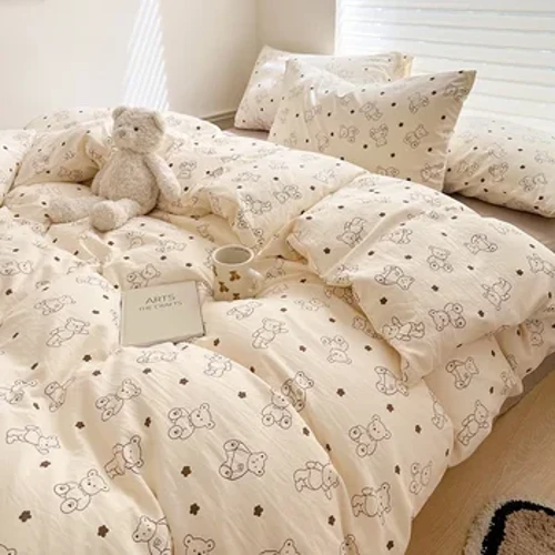 Kelas A Double Layer Benang Four Piece Set Seprai Kartun Cute Sprei Selimut Set Dilengkapi Lembar Katun Linen Four Piece Set