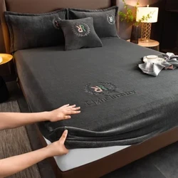 Engrossar veludo capa de cama elástico lençóis conjunto colchão capa macia rainha rei cor sólida 90/150/x200 para