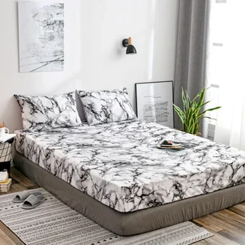 Sábana bajera ajustable con estampado de mármol y fibra de micro nórdico, banda elástica individual, ropa de cama doble para el hogar, Sábana suave y cómoda de tamaño King