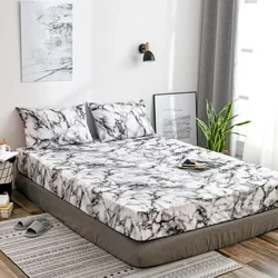 Sábana bajera ajustable con estampado de mármol y fibra de micro nórdico, banda elástica individual, ropa de cama doble para el hogar, Sábana suave y cómoda de tamaño King