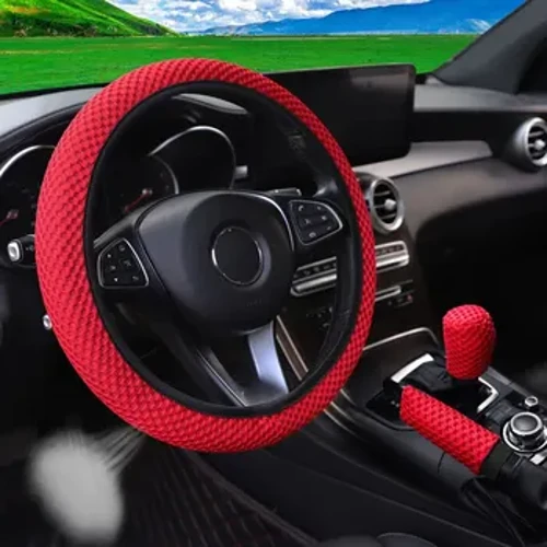 Housse de volant de voiture respirante en tissu maille de Massage, 3 pièces, sans anneau intérieur, housse de frein à main, housse de poignée 14.5-15 pouces