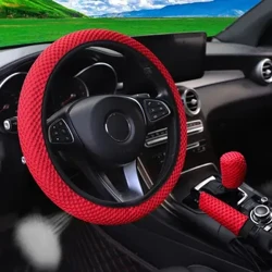 3-Stéck Massage Mesh Stoff Atmungsauto ouni Bannenring Lenkrad Cover Handbrems Cover Handle Cover 14.5-15INCH