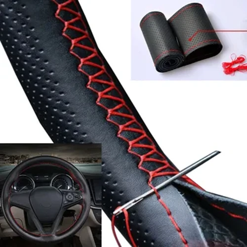 Automašīnas stūres pārsegu adatas un pītas vītnes mākslīgās ādas automašīnu pārsegu komplekts 3 krāsu DIY tekstūra, mīksti auto piederumi