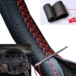 Auto Lenkrad Cover Nadelen a Braid Fuedem Kënschtlech Lieder Auto Cover Suite 3 Faarf DIY Textur Soft Auto Accessoiren