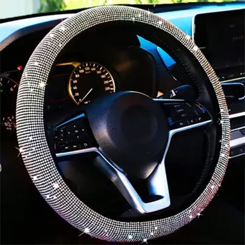 ʻO ka uhi huila hoʻokele kaʻa kristal no nā kaikamahine kaikamahine nani ʻulaʻula nani ka uhi huila Bling Rhinestone daimana pale hoʻokele kaʻa.