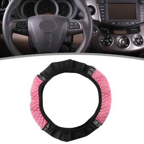 Pink PU Leather Diamond Car Steering Wheel Cover Protect 38cm Auto Interior Decoration Accessory Tools
