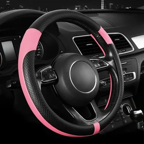 PU Kulit Disambung Penutup Roda Kemudi Mobil Bernapas Non-Slip Four Seasons Universal Cocok untuk 38 Cm/15 Inch Roda Kemudi