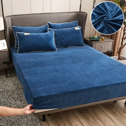 Wosrat Warm Velvet Elastic Fitted Sheet Madrass Cover Winter Bednings 2 People Luxury Double Seng Selg King Størrelse 160/200