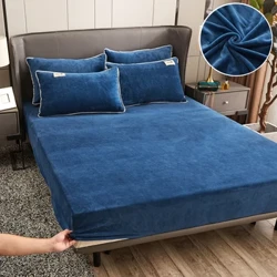 WOSRAT, Sábana ajustable elástica de terciopelo cálido, Funda para colchón, colchas de invierno para 2 personas, Sábana de cama doble de lujo, tamaño king 160/200