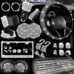 Auto Accessoires Set 27/4 Stuk Vrouwen Bling Universal Fit Polyester Stuurhoes Glanzend Licentie Frame Telefoonhouder Onderzetters Gereedschap