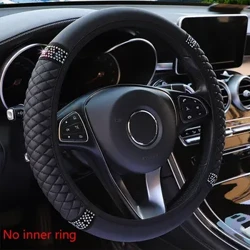 Cover ng Steering Wheel ng Kotse na Walang Inner Ring 37-38cm Three-dimensional Leather Embroidered Color Diamond-encrusted Breathable