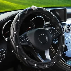 Carro de coroa incrustado de diamante estéreo com impressão de pele de carneiro artificial sem anel interno capa de volante para 14,5-15 polegadas