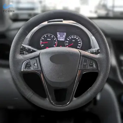 Paredzēts Hyundai Solaris Verna 2010-2016 i20 2009-2015 Accent 2012-2017 Hand Braid automašīnas stūres ādas aizsargapvalks melns