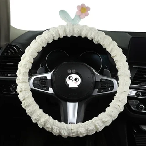 1pc Car Blodau Hyfryd Olwyn Llywio Gorchudd Ffabrig Pwff Gwead Cyfforddus a Delicate