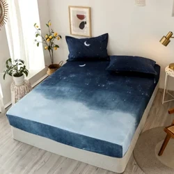moon night modern pattern fitted sheet pillow case set bedding protector dust proof functional bed linen na may lalim na 25cm