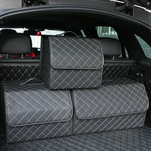 Car Trunk Organizer Box Malaking Kapasidad Auto Multiuse Tools Storage Bag Stowing Tidying Leather Folding Para sa Emergency Storage Box