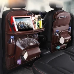 Suíochán Car Leathar Ar ais Eagraí Mála Stórála Gluaisteán Infhillte Tábla Tráidire Sealbhóir Taisteal Ilfheidhm Stowing Slachtmhara Auto Accessories