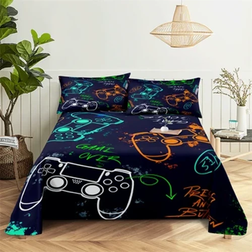 Game Handle 0.9/1.2/1.5/1.8/2.0m Bedding Sheet Home Digital Printing Polyester Bed Flat Sheet na may Pillowcase Print Bed Sheet