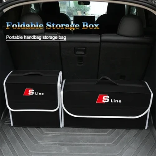 Audi Sline A1 A2 A3 A4 A5 A6 A7 A8 Q1 Q2 Q3 Q4 Q5 Q6 Q7 Q8 RS3 uchun avtomobil yukxonasini saqlash sumkasi organizatori turli xil narsalarni saqlash qutisi