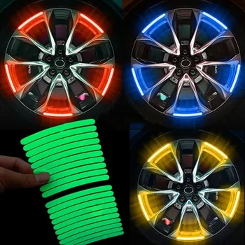 20PCS Universal Wheel Hub Reflektive Sticker Rainbow Luminous Stripe Tape Auto Decals Night Driving Safety Motorcycle Accessories